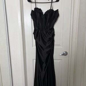 Elegant Black Lace-Trimmed Evening Dress